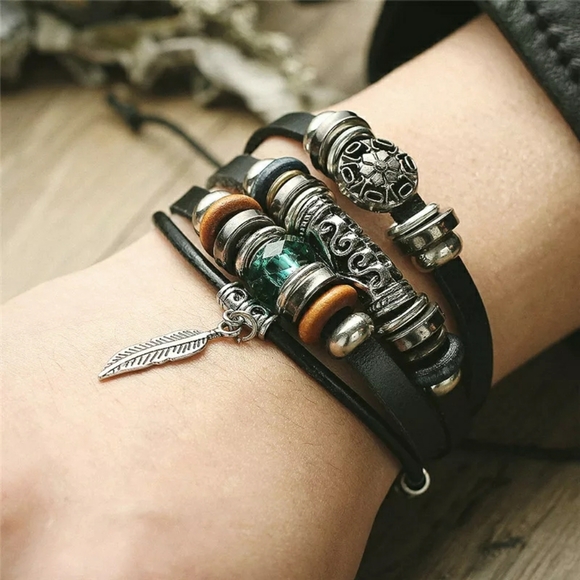 Set of 5 Trendy unisex leather bracelets - Picture 4 of 16